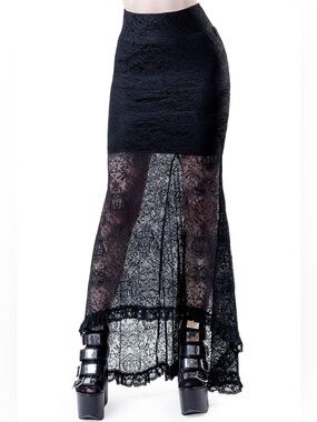Killstar Rosa Lace Maxi Skirt Black Sheer Gothic Alternative Size XS